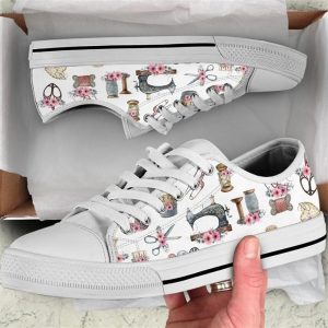 Sewing Flower Watercolor Low Top Shoes…