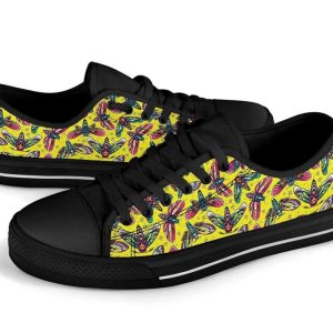 Skull Moths Yellow Canvas Low Top Shoes Low Top Shoes Mens Women 3 fzokdn.jpg