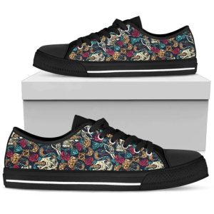 Skull Rose Snake Red Canvas Low Top Shoes Low Top Shoes Mens Women 1 kqq4gz.jpg