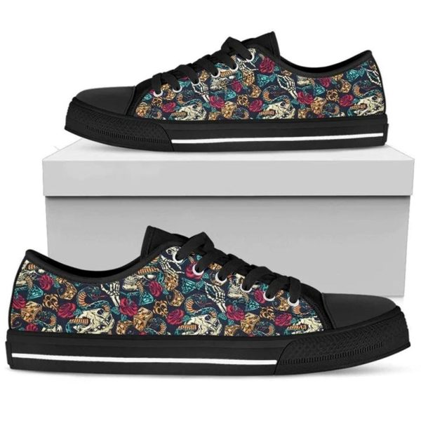 Skull Rose Snake Red Canvas Low Top Shoes – Low Top Shoes Mens, Women