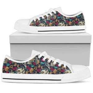 Skull Rose Snake Red Canvas Low Top Shoes Low Top Shoes Mens Women 2 qjvp9i.jpg
