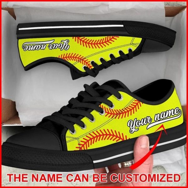 Softball Vector Ball Personalized Canvas Low Top Shoes – Low Top Shoes Mens, Women