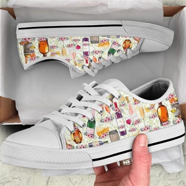 Wine Hobby Flower Watercolor Low Top Shoes – Low Top Shoes Mens, Women