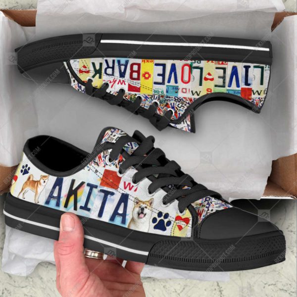 Akita Dog License Plates Low Top Shoes Canvas Sneakers Casual Shoes