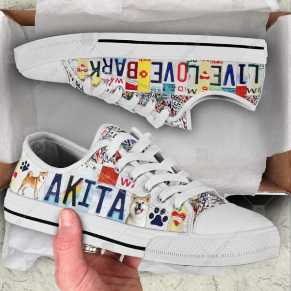 Akita Dog License Plates Low Top Shoes Canvas Sneakers Casual Shoes