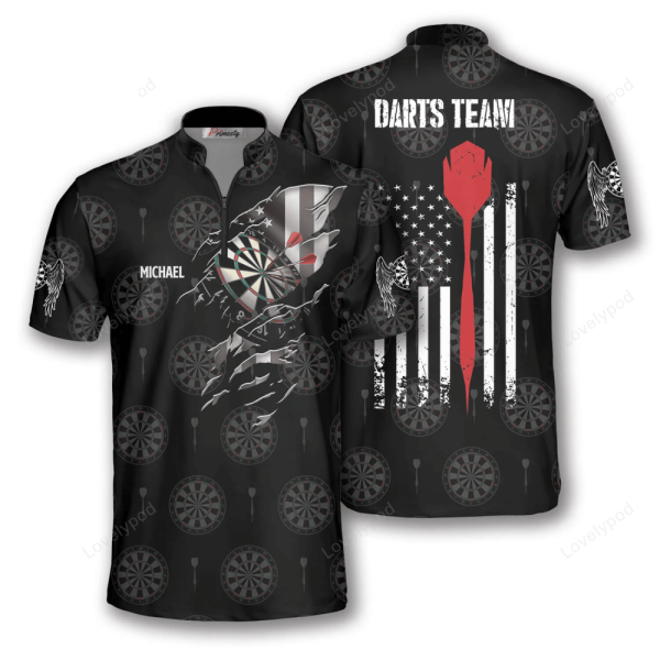 American Athlete Red Pin Custom Darts Jerseys For Men, Dart Team Jerseys