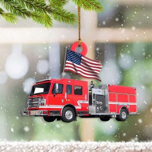 American Fire Truck Ornament Firefighter Christmas…