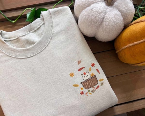 Autumn Cute Cat Embroidered Sweatshirt 2D Crewneck Sweatshirt For Men Women
