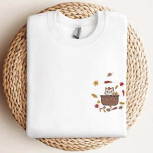 Autumn Cute Cat Embroidered Sweatshirt 2D…
