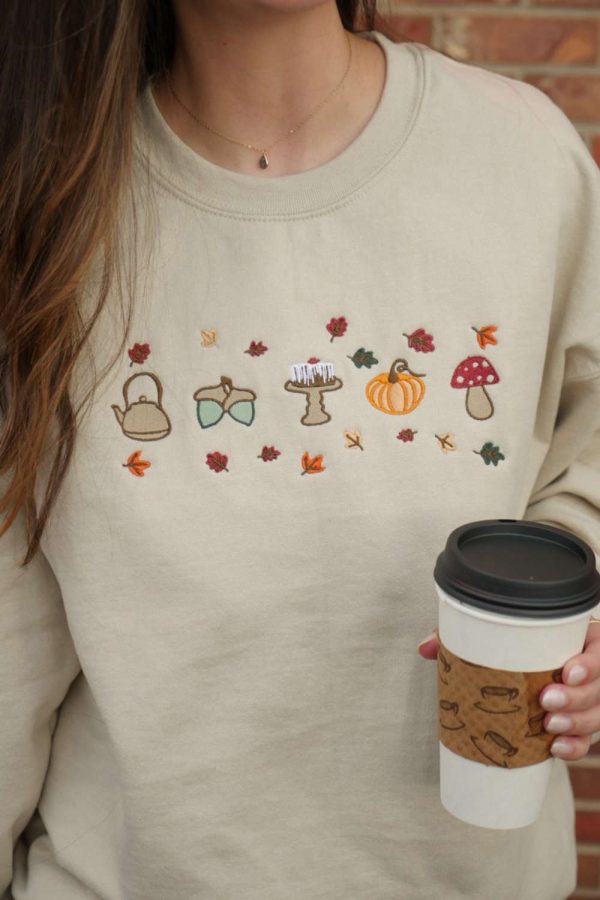 Autumn Elements Embroidered Sweatshirt 2D Crewneck Sweatshirt For Men And Women