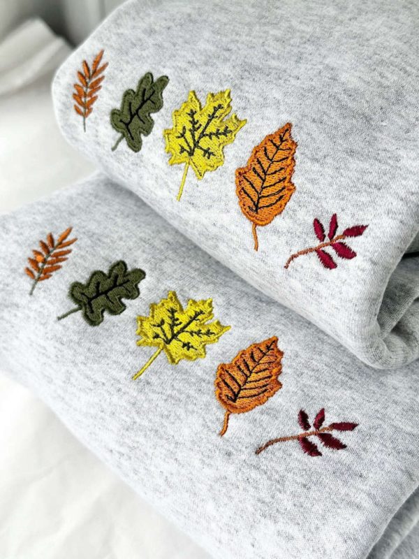 Autumn Leaves Embroidered Sweatshirt 2D Crewneck Sweatshirt Gift For Family