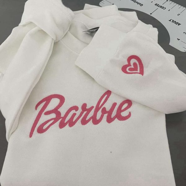 Barbie Embroidered Sweatshirt With A Heart 2D Crewneck Sweatshirt For Women