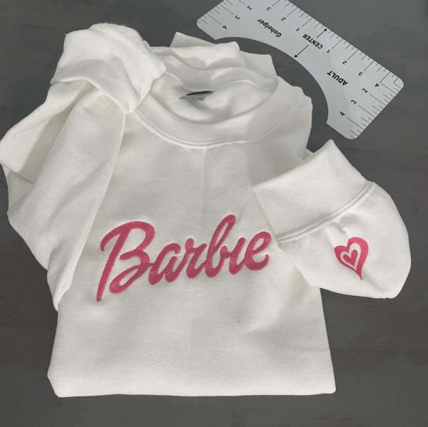 Barbie Embroidered Sweatshirt With A Heart 2D Crewneck Sweatshirt For Women