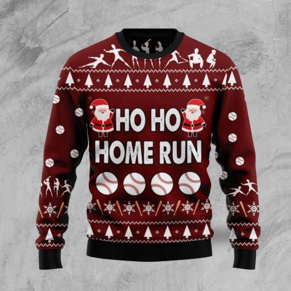 Baseball Hoho Home Run Ugly Christmas Sweater, Baseball Hoho Home Run Unisex Crewneck Sweater