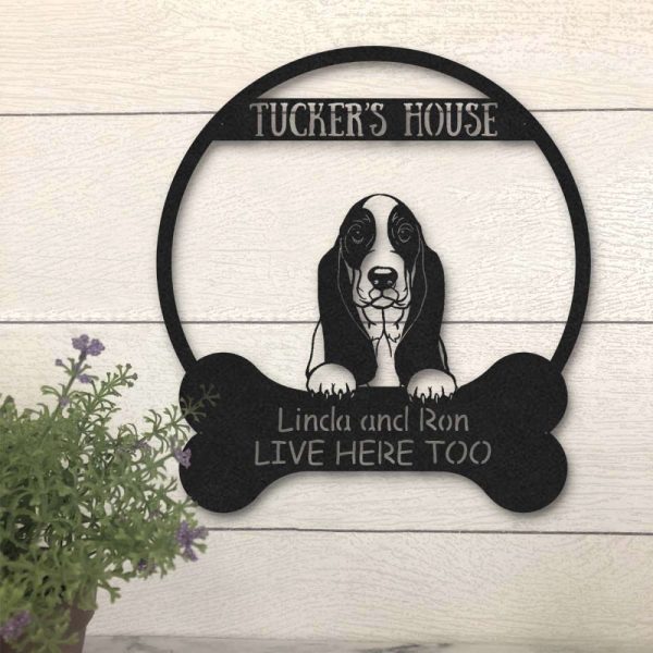 Basset Hound Dog Lovers Funny Personalized Custom Name Text Laser Cut Metal Signs