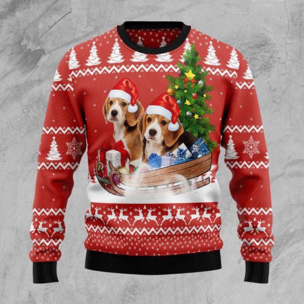 Beagle Dashing Dog Ugly Christmas Sweaterr, Gift Christmas 2023 For Pet Lover