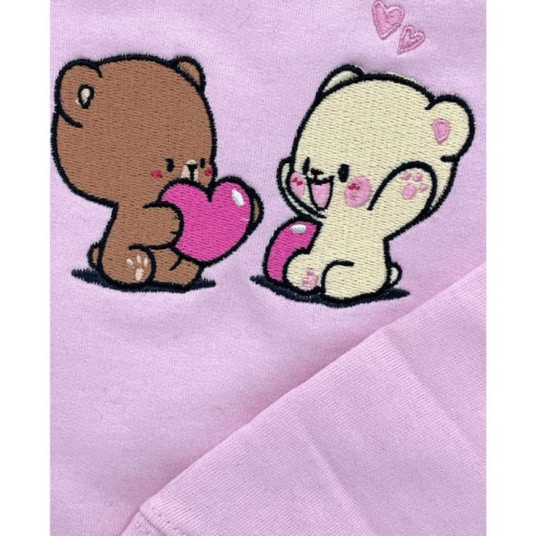 Bear Couple Valentines Embroidered Sweatshirt 2D Crewneck Sweatshirt  For Men And Women