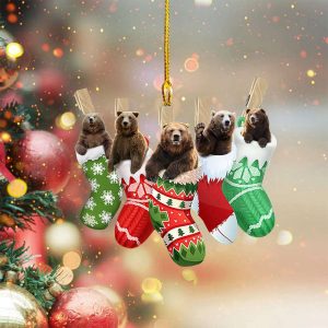 Bears In Christmas Sock Ornament Hanging…
