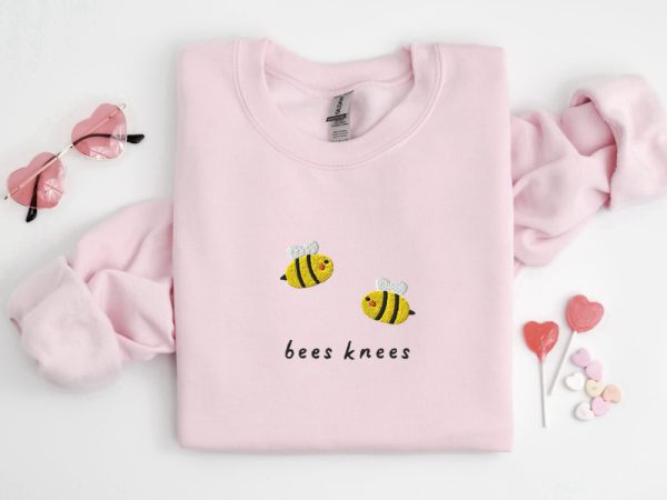 Bees Knees Sweatshirt Embroidered, Embroidered Bees Crewneck Sweater For Family