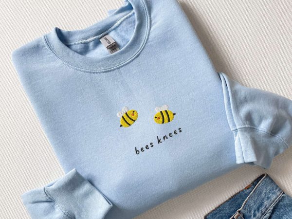 Bees Knees Sweatshirt Embroidered, Embroidered Bees Crewneck Sweater For Family