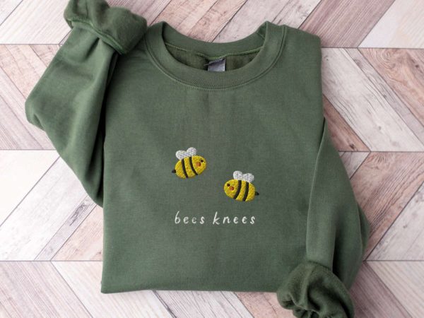 Bees Knees Sweatshirt Embroidered, Embroidered Bees Crewneck Sweater For Family