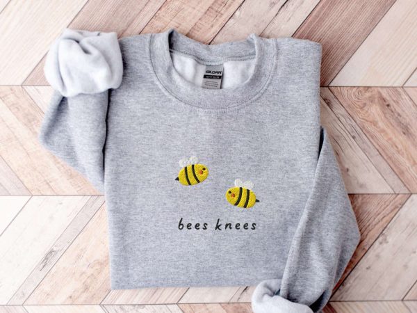 Bees Knees Sweatshirt Embroidered, Embroidered Bees Crewneck Sweater For Family