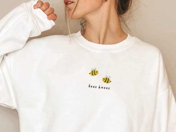 Bees Knees Sweatshirt Embroidered, Embroidered Bees Crewneck Sweater For Family