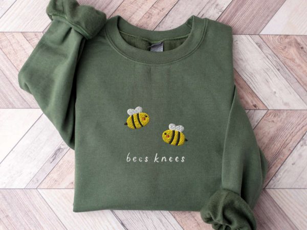 Bees Knees Sweatshirt Embroidered, Embroidered Bees Crewneck Sweater For Family
