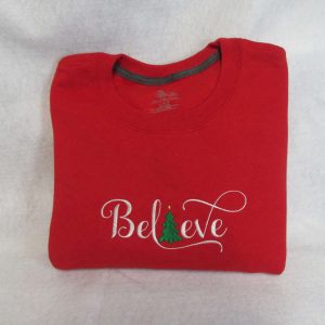 Believe Christmas Embroidered Sweatshirt 2D Crewneck…