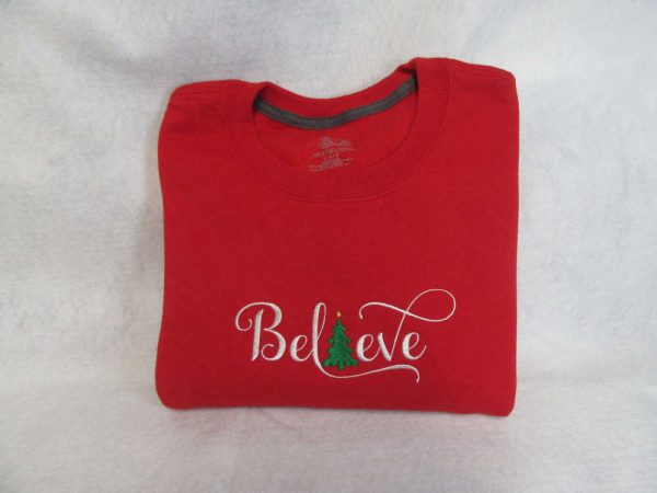 Believe Christmas Embroidered Sweatshirt 2D Crewneck Sweatshirt Gift For Family