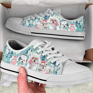 bichon dog flowers pattern turquoise low top shoes canvas sneakers casual shoes for men and women dog mom gift.jpeg