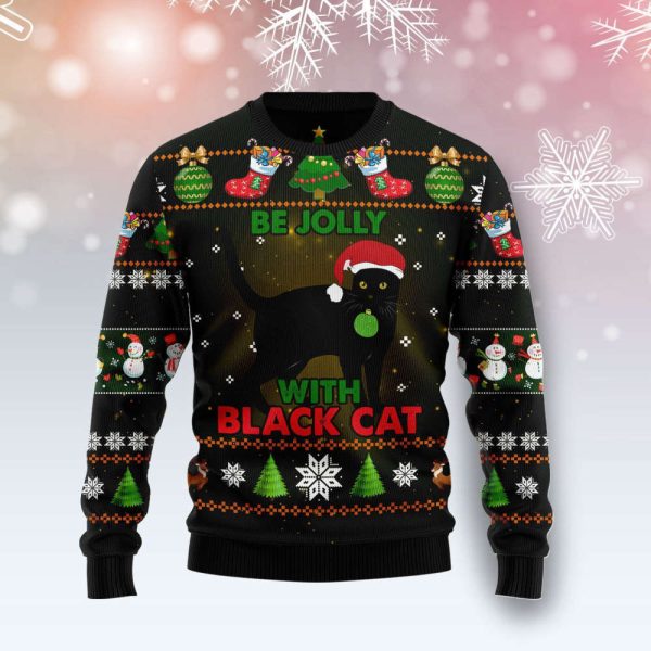 Black Cat Be Jolly Ugly Christmas Sweater, Best Gift For Christmas 2023