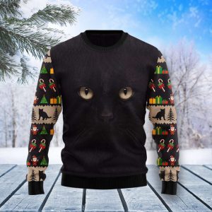 Black Cat Cute Face Ugly Christmas…