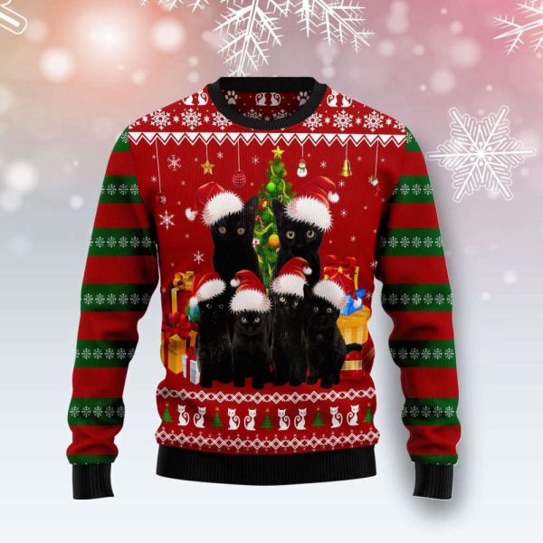 Black Cat Family Christmas Ugly Christmas Sweater, Christmas Gift For Men And Women