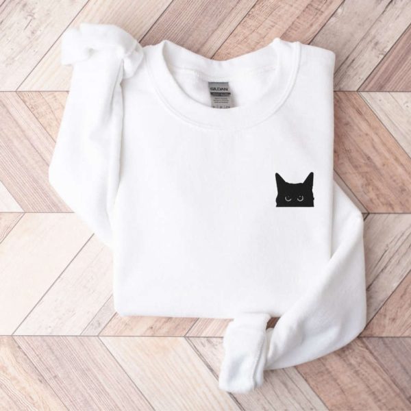 Black Cat Halloween Embroidered Sweatshirt 2D Crewneck Sweatshirt For Family