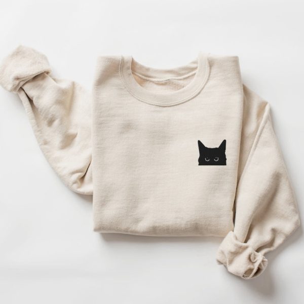 Black Cat Halloween Embroidered Sweatshirt 2D Crewneck Sweatshirt For Family