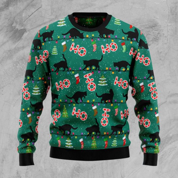 Black Cat Ho Ho Ho Ugly Christmas Sweater, Gift For Christmas 2023