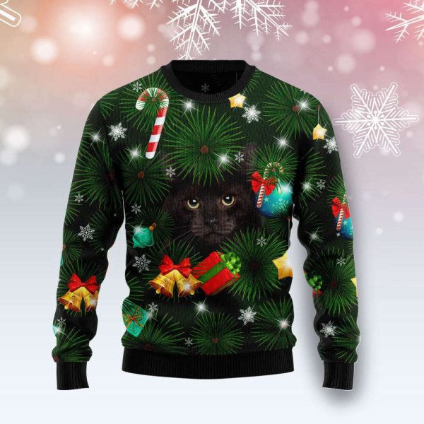 Black Cat Inside Tree Ugly Christmas Sweater, Best Gift For Christmas 2023