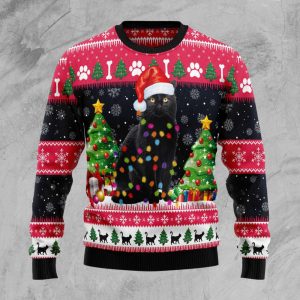 Black Cat Light Ugly Christmas Sweater,…