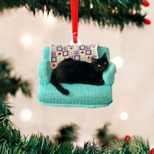 Black Cat Lying On Sofa Ornament…