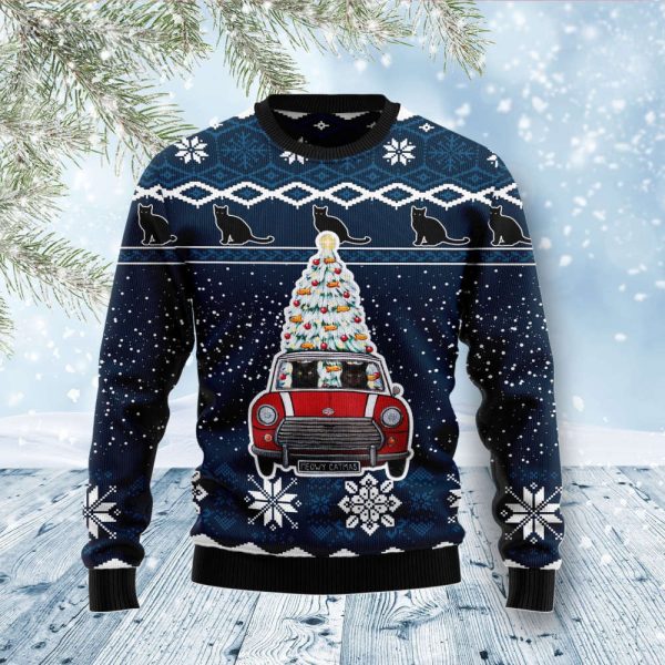 Black Cat Meowy Catmas Ugly Christmas Sweater, Best Gift For Christmas 2023