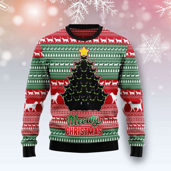Black Cat Meowy Christmas Ugly Christmas Sweater For Men And Women