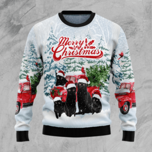 Black Cat Merry Ugly Christmas Sweater,…