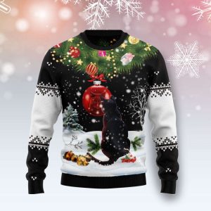 Black Cat Mirror Ugly Christmas Sweater,…