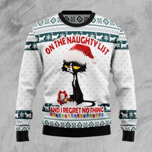 Black Cat Naughty List Ugly Christmas…