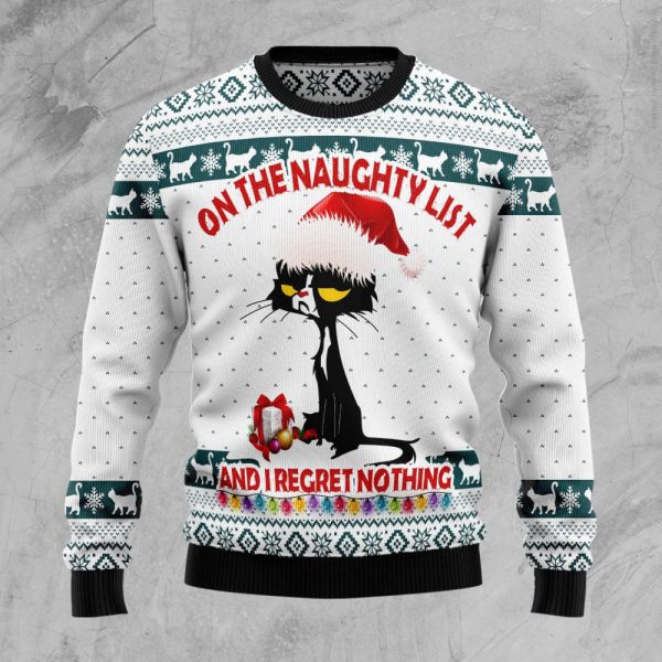 Black Cat Naughty List Ugly Christmas Sweater, Best Gift For Christmas 2023