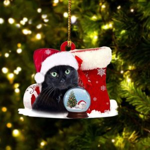 Black Cat Santa With Stocking Christmas…