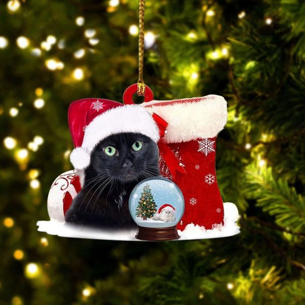 Black Cat Santa With Stocking Christmas Ornament Cat Lovers Christmas Decorations 2023