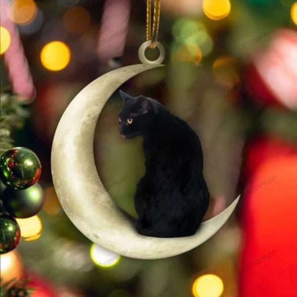 Black Cat Sitting On The Moon Ornament Black Cat Christmas Ornament Xmas Tree Decor