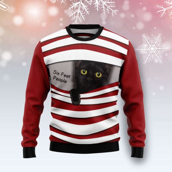 Black Cat Six Feet Ugly Christmas Sweate, Best Gift For Christmas 2023